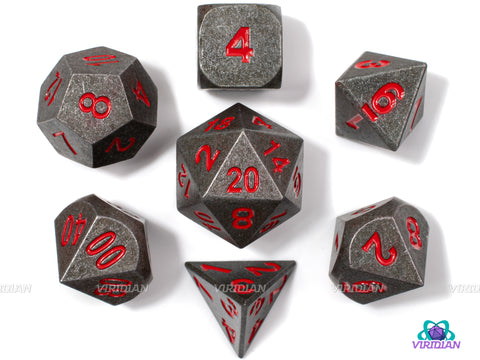 Walls of Ravenloft | Matte Gray and Red Metal Dice Set (7) | Dungeons and Dragons (DnD) | Tabletop RPG Gaming