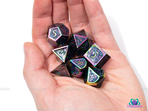 Disco Inferno | Glitter Rainbow Anodized Metal Dice Set (7) | Dungeons and Dragons (DnD) | Tabletop RPG Gaming