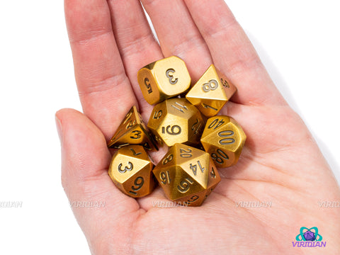 Brass Golem | Brass Brushed Metal Dice Set (7) | Dungeons and Dragons (DnD) | Tabletop RPG Gaming