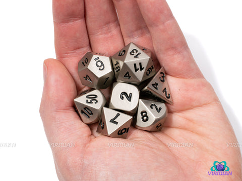 Machinist Tools | Nickel Matte Silver Metal Dice Set (7) | Dungeons and Dragons (DnD)