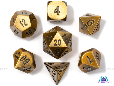 Toss A Coin | Brushed Gold Metal Dice Set (7) | Dungeons and Dragons (DnD)
