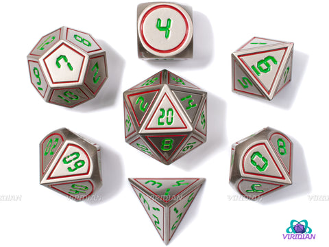 The Final Countdown | Silver, Green and Red Digital Numbered Metal Dice Set (7) | Dungeons and Dragons (DnD) | Tabletop RPG Gaming