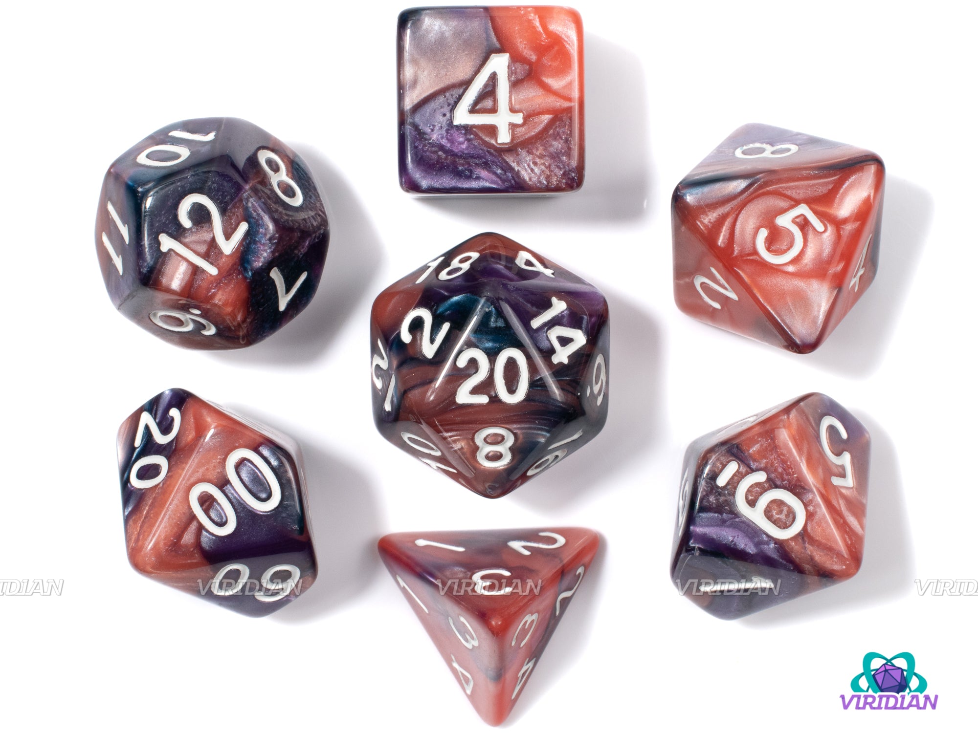 Double Bubble | Pink and Purple Swirled Acrylic Dice Set (7) | Dungeons and Dragons (DnD)