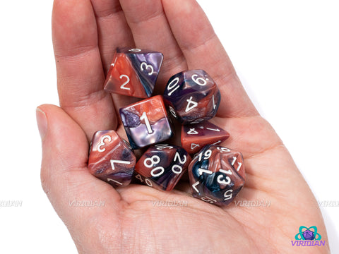 Double Bubble | Pink and Purple Swirled Acrylic Dice Set (7) | Dungeons and Dragons (DnD)