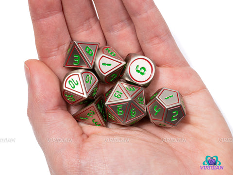The Final Countdown | Silver, Green and Red Digital Numbered Metal Dice Set (7) | Dungeons and Dragons (DnD) | Tabletop RPG Gaming