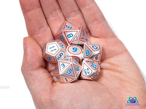 T-Minus | Silver, Blue Digital Numbered Metal Dice Set (7) | Dungeons and Dragons (DnD) | Tabletop RPG Gaming