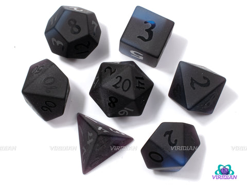 Purple & Black Glazed Dark Glass | Real Gemstone Dice Set (7) | DnD Gaming