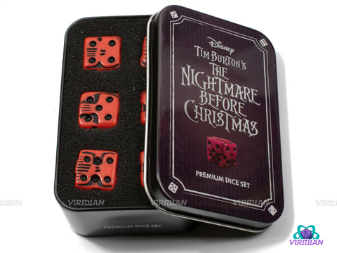 Nightmare Before Christmas D6 Set (Premium) | Metal Tin + (6) Red Skull Pipped Dice