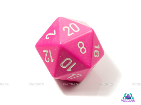 Opaque Pink & White | 34mm Large Acrylic D20 Die (1) | Chessex