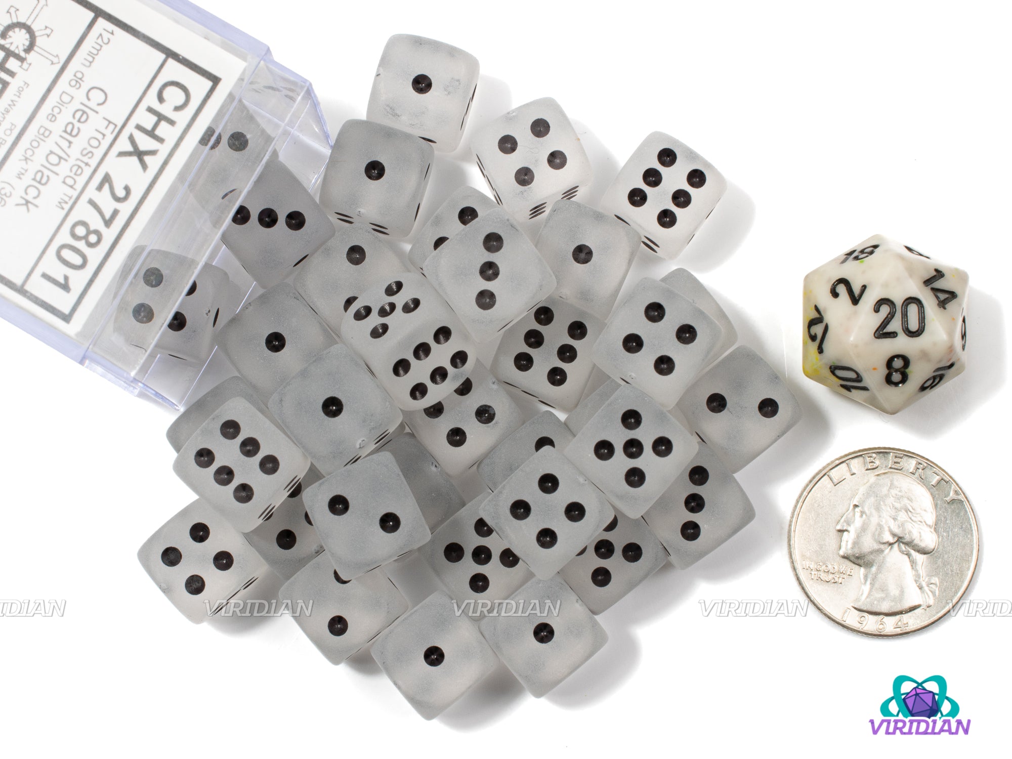 Frosted Clear & Black | 12mm D6 Block (36) | Chessex Dice | Wargaming