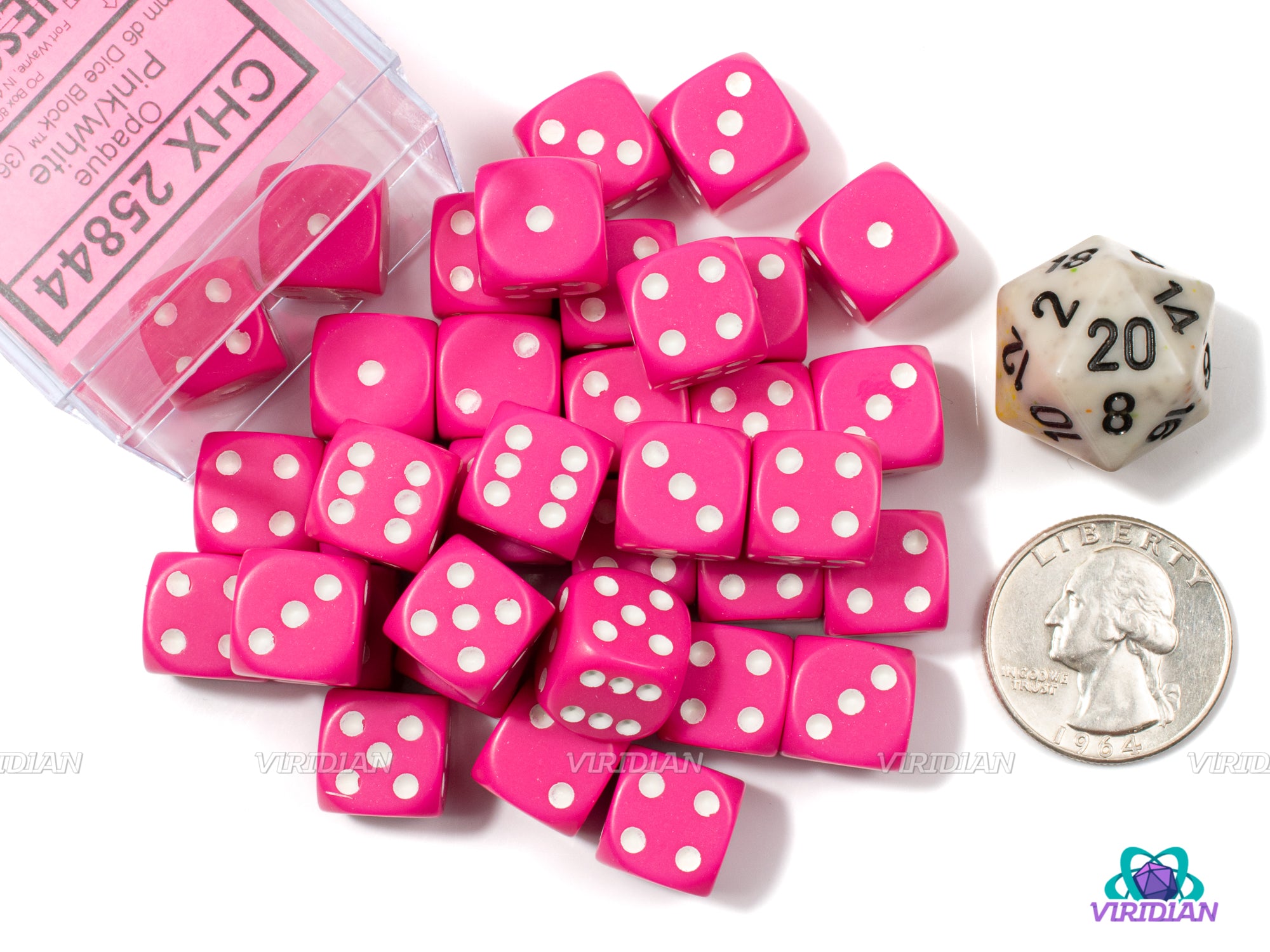 Opaque Pink & White | 12mm D6 Block (36) | Chessex Dice | Wargaming