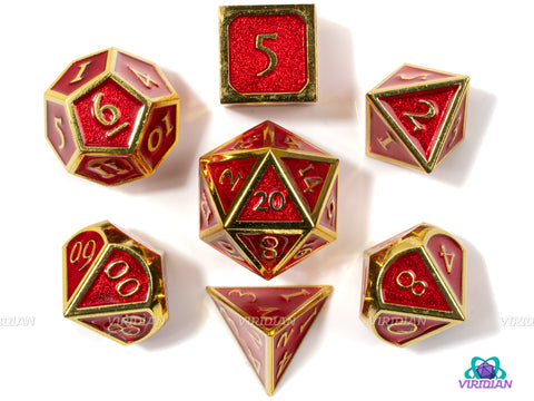 Fortune's Favor | Red & Gold Metal Dice Set (7) | Dungeons and Dragons (DnD) | Tabletop RPG Gaming