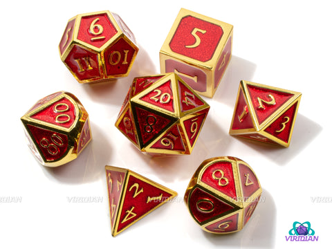 Fortune's Favor | Red & Gold Metal Dice Set (7) | Dungeons and Dragons (DnD) | Tabletop RPG Gaming