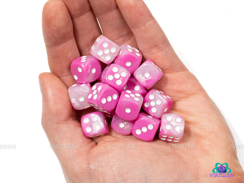 Coral Reef (Set of 16) 12mm D6s | Pink & White Swirled | Pipped D6s | Wargaming