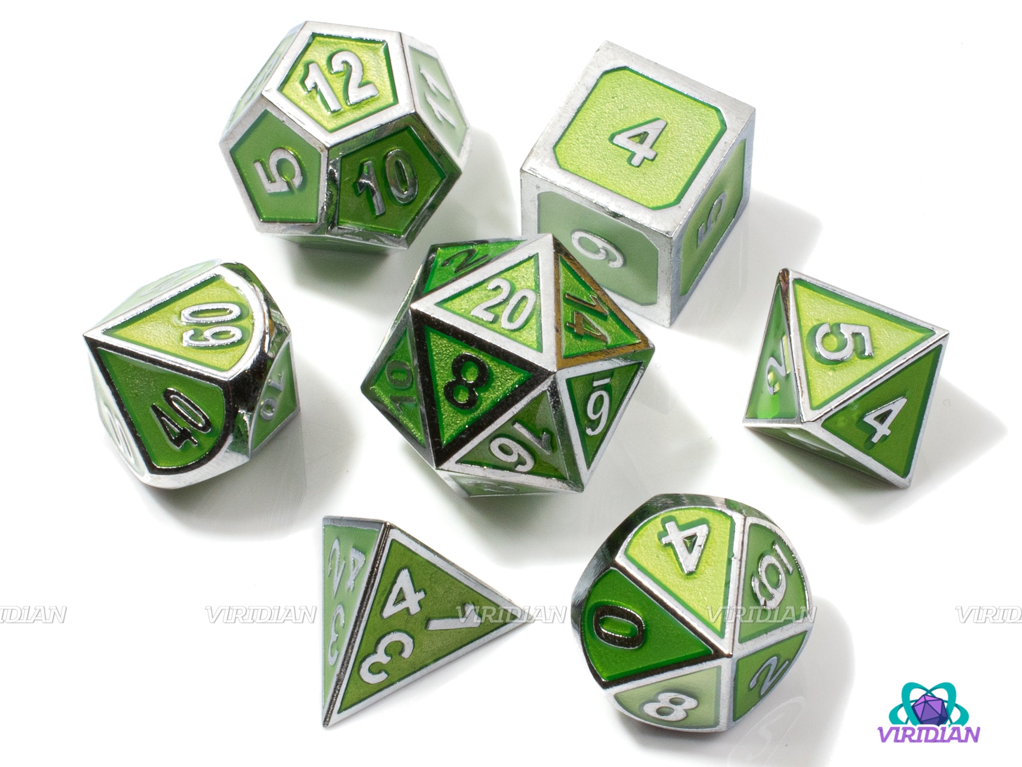 Robot Frog | Light Green & Silver Metal Dice Set (7) | Dungeons and Dragons (DnD) | Tabletop RPG Gaming