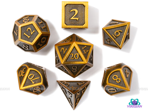 Imperial Helm | Copper & Matte Stylized Metal Dice Set (7) | Dungeons and Dragons (DnD)
