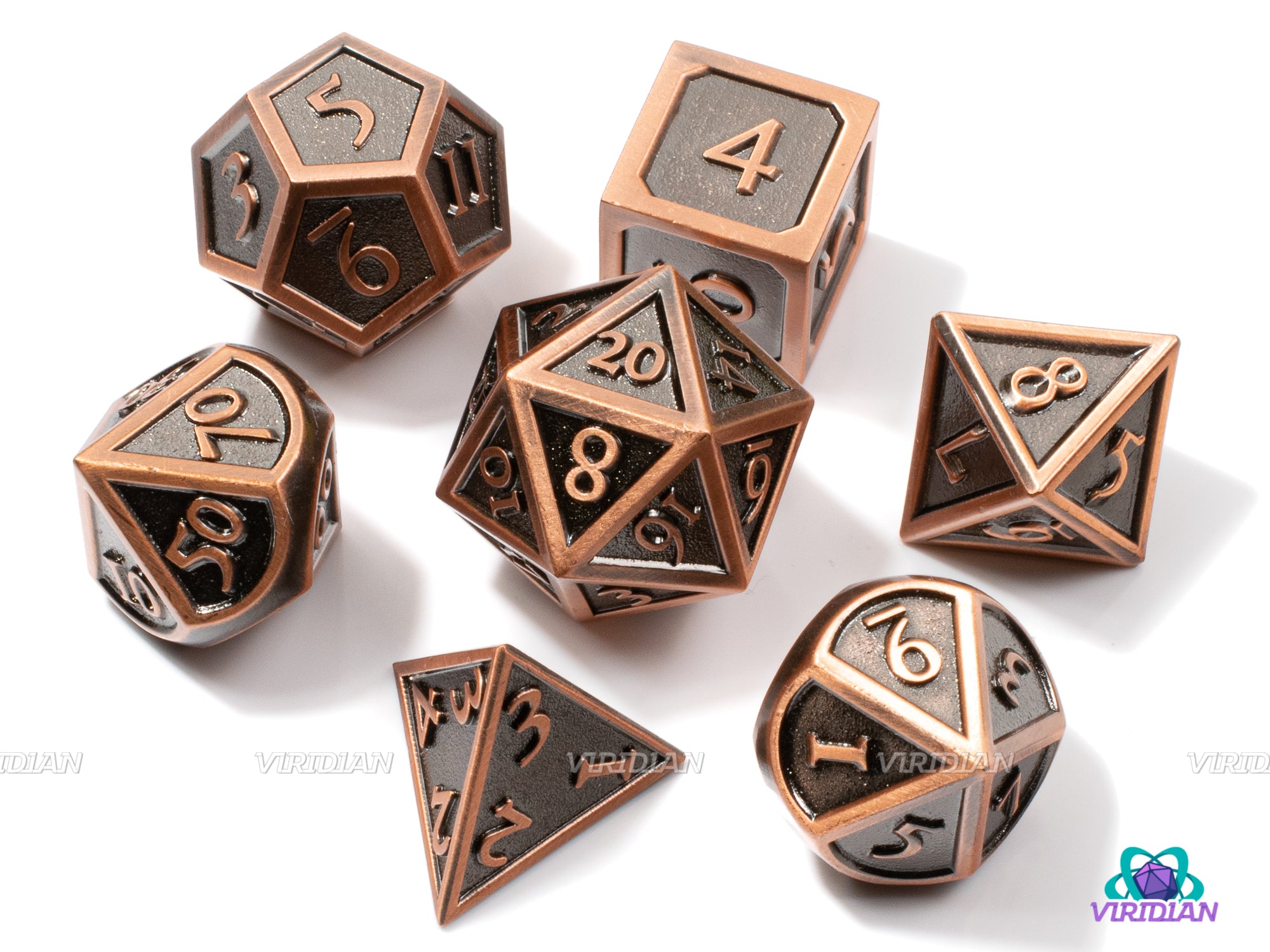 Cannonball | Stylized Shiny Bronze & Matte Metal Dice Set (7) | Dungeons and Dragons (DnD) | Tabletop RPG Gaming