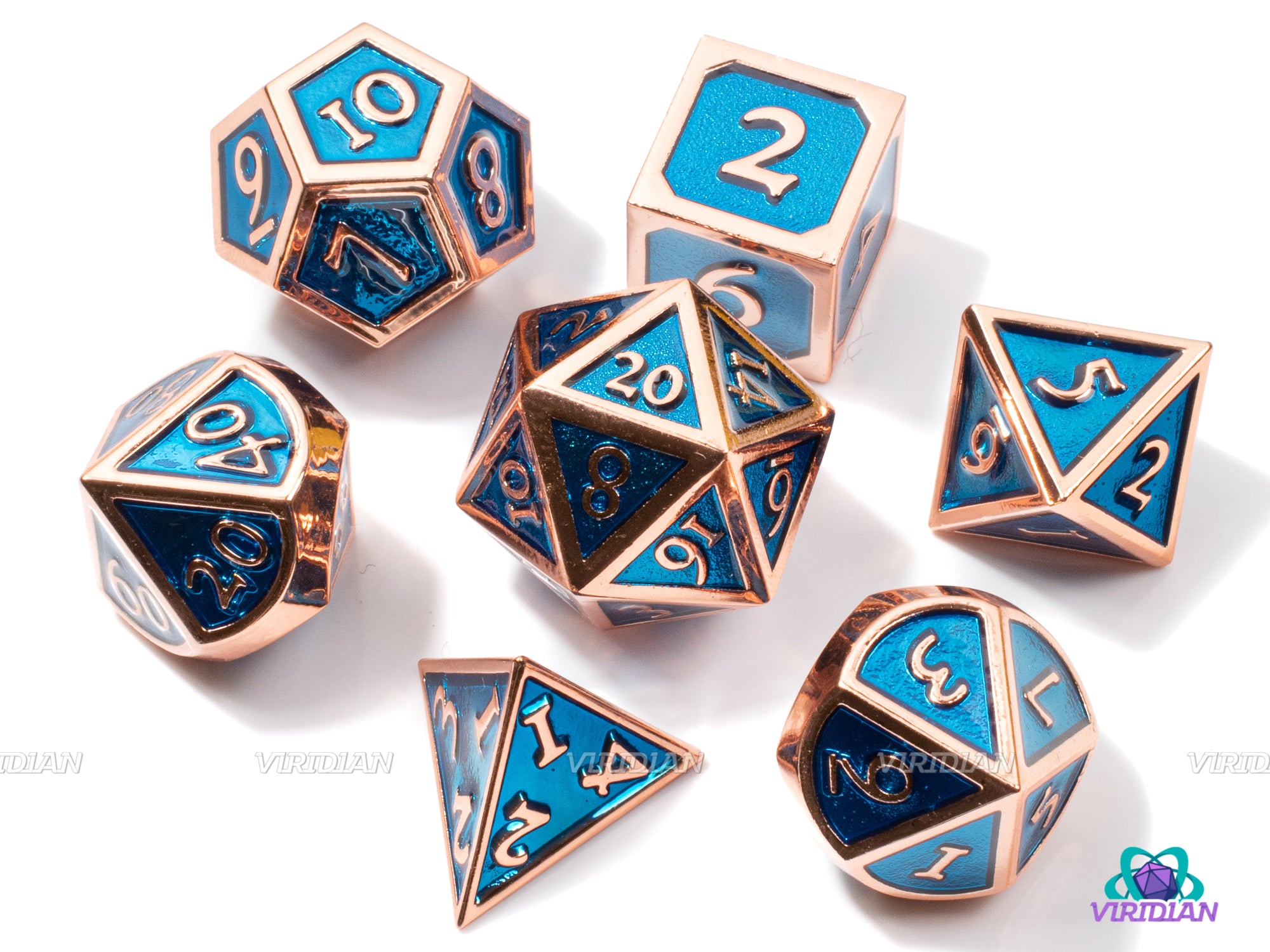 Teal & Copper | Metal Dice Set (7) | Dungeons and Dragons (DnD) | Tabletop RPG Gaming