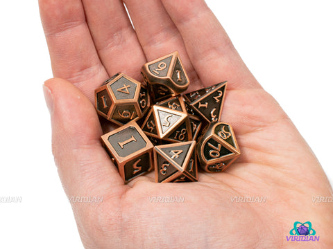Cannonball | Stylized Shiny Bronze & Matte Metal Dice Set (7) | Dungeons and Dragons (DnD) | Tabletop RPG Gaming