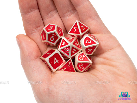 Red & Silver | Metal Dice Set (7) | Dungeons and Dragons (DnD) | Tabletop RPG Gaming