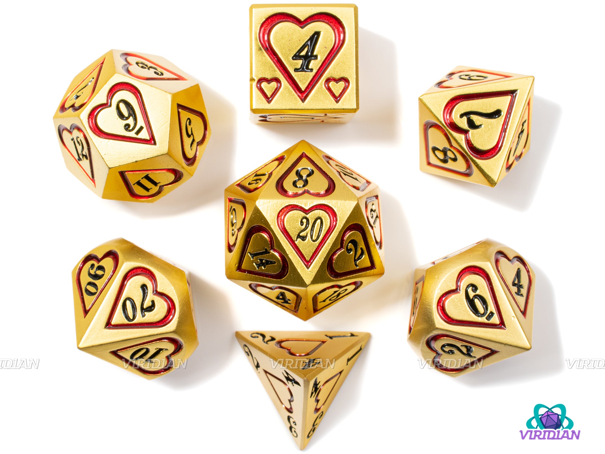 Heart of Gold | Gold, Red and Black Accents Metal Dice Set (7) | Dungeons and Dragons (DnD) | Tabletop RPG Gaming