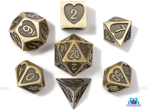 Bronze Heart | Textured Design Metal Dice Set (7) | Dungeons and Dragons (DnD) | Tabletop RPG Gaming