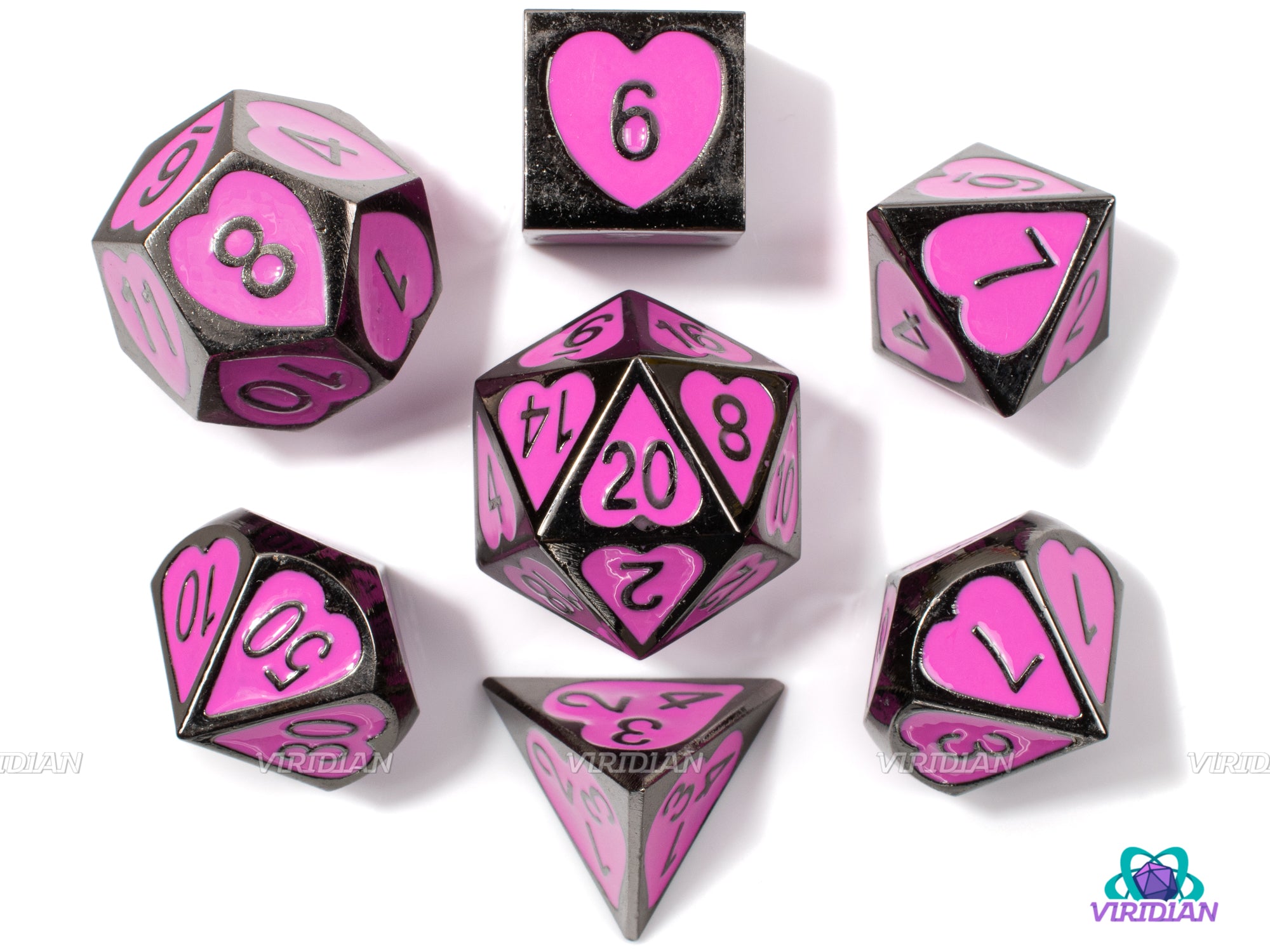DEVAN DEVISE WORKS スタンダードパーツ、キューティーセット Cupid's Arrow | Pink & Black Heart Design Metal Dice Set (7