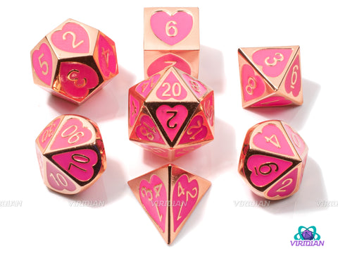 My Funny Valentine | Hot Pink & Copper Metal Dice Set (7) | Dungeons and Dragons (DnD) | Tabletop RPG Gaming