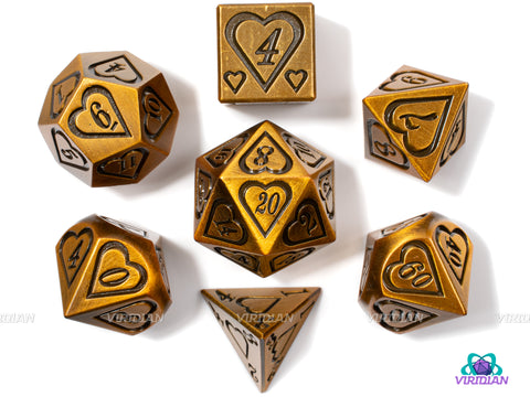 Gilded Heart | Gold Heart Design Metal Dice Set (7) | Dungeons and Dragons (DnD) | Tabletop RPG Gaming