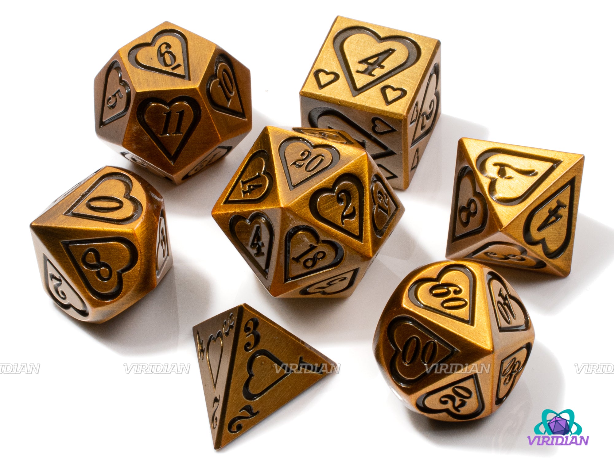 Gilded Heart (discontinued) | Gold Heart Design Metal Dice Set (7