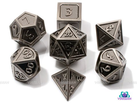 Percy's Lead Shot | Silver & Matte Stylized Metal Dice Set (7) | Dungeons and Dragons (DnD) | Tabletop RPG Gaming
