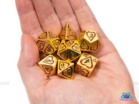Heart of Gold | Gold, Red and Black Accents Metal Dice Set (7) | Dungeons and Dragons (DnD) | Tabletop RPG Gaming