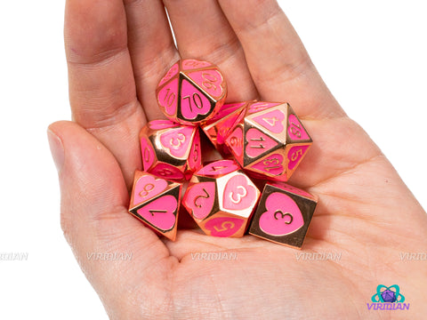 My Funny Valentine | Hot Pink & Copper Metal Dice Set (7) | Dungeons and Dragons (DnD) | Tabletop RPG Gaming