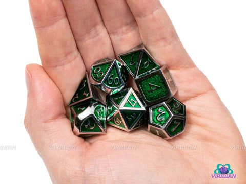 The Green Knight | Green & Silver Metal Dice Set (7) | Dungeons and Dragons (DnD) | Tabletop RPG Gaming