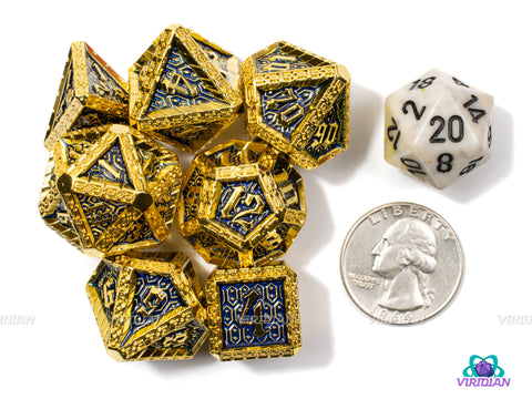 The Gold Cloaks | Bright Gold & Blue Royal Guard Style | Metal Dice Set (7)