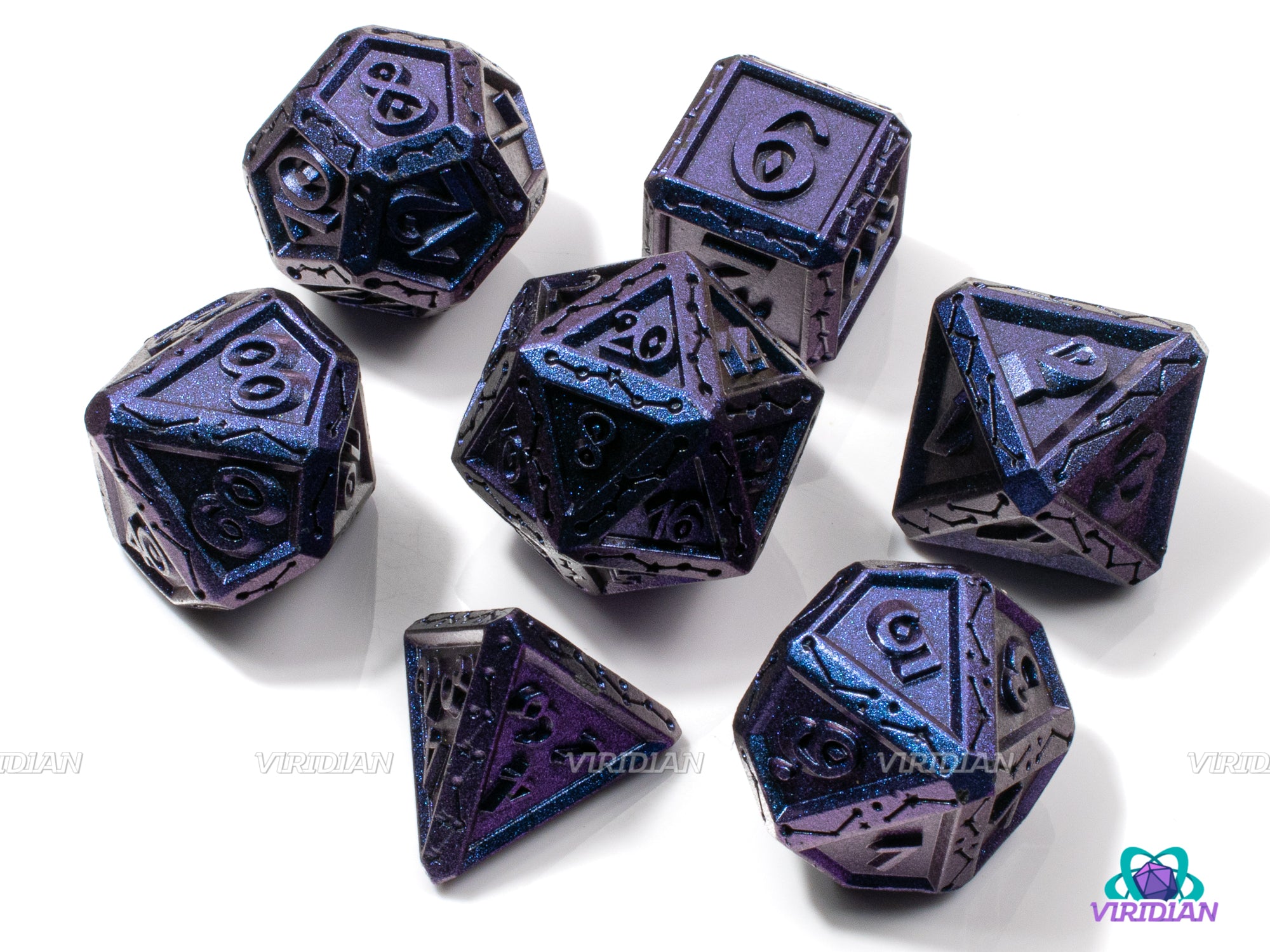 Hydra | Blue & Purple Color-Change (Shift) Ornate Star-Gazer Constellation Style | Metal Dice Set (7)