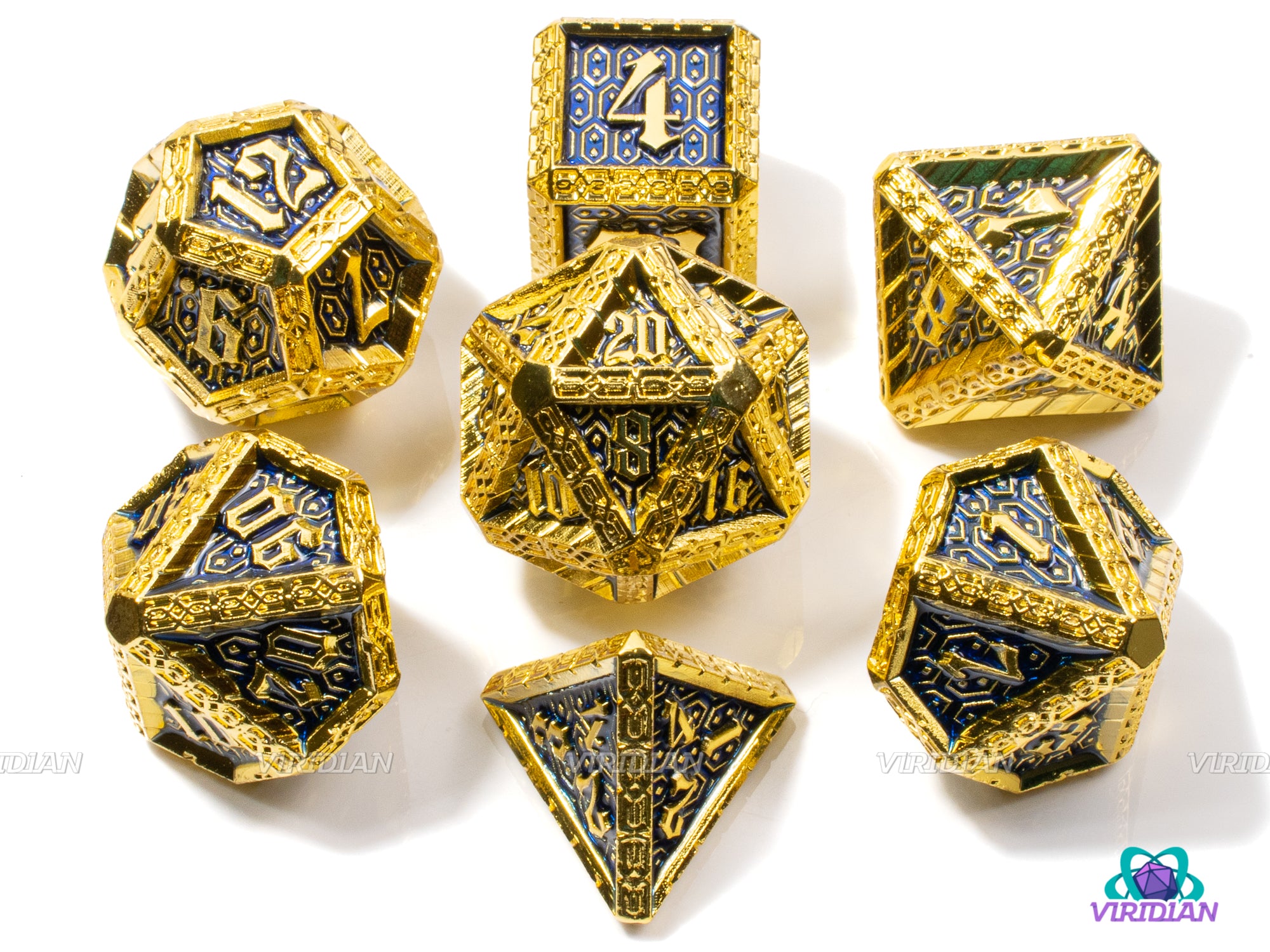 The Gold Cloaks | Bright Gold & Blue Royal Guard Style | Metal Dice Set (7)