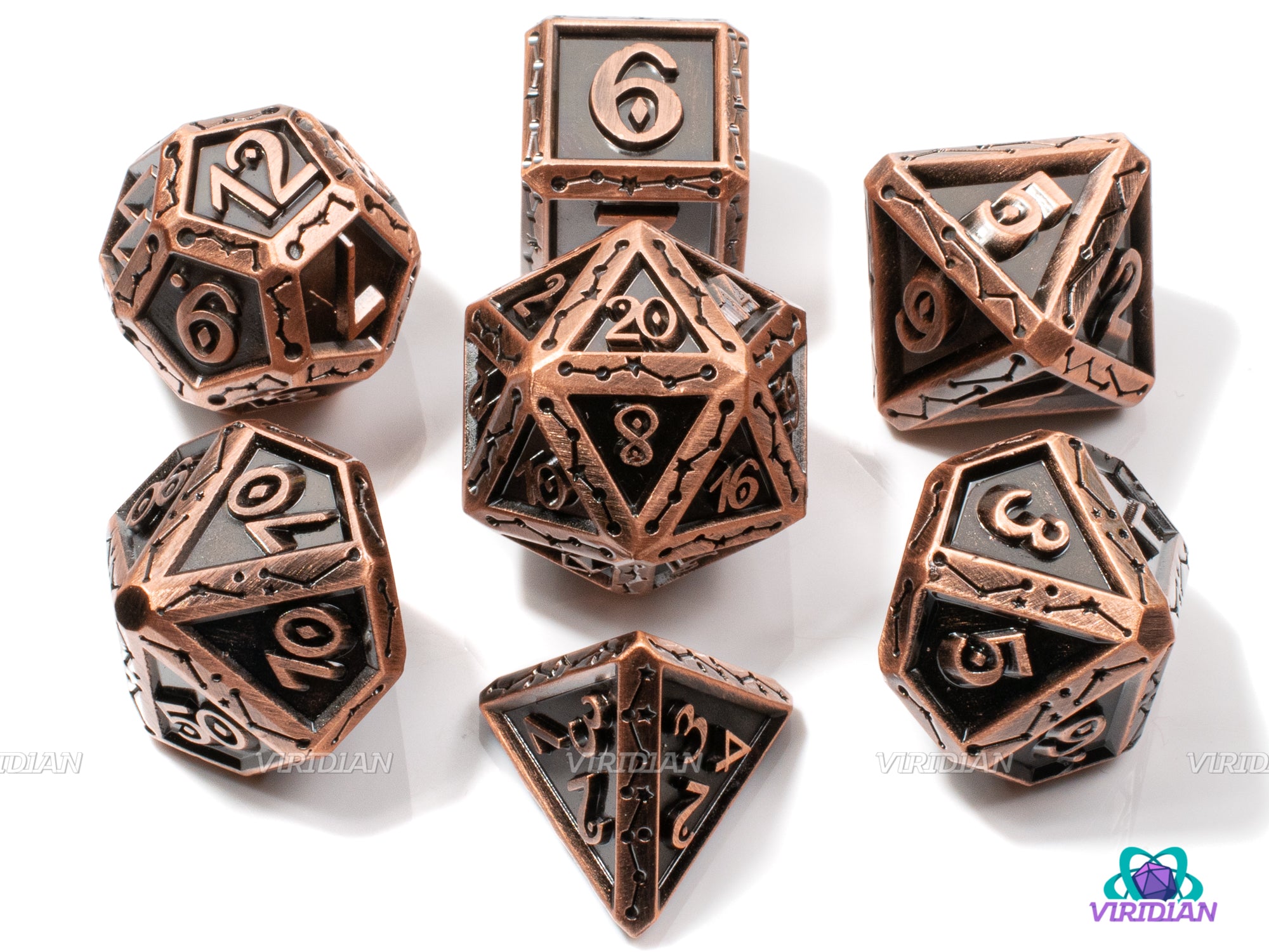 Lyra | Copper Ornate Star-Gazer Constellation Style | Metal Dice Set (7)
