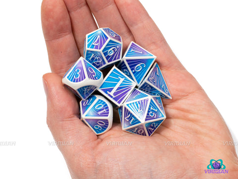 Ranni's Rays | Purple and Blue Ray Striped Style | Metal Dice Set (7)