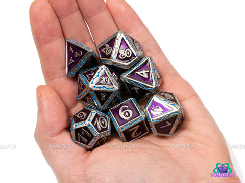 Andromeda | Purple, Blue and Silver Ornate Star-Gazer Constellation Style | Metal Dice Set (7)