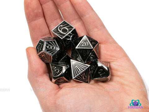 Holy Blade | Silver & Black Ray Striped Style | Metal Dice Set (7)