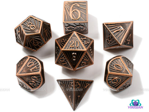 Copper Ray | Brown Copper Ray Striped Style | Metal Dice Set (7)