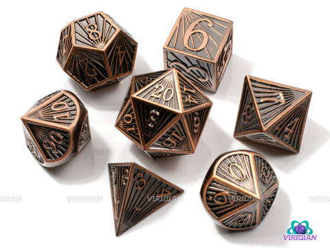 Copper Ray | Brown Copper Ray Striped Style | Metal Dice Set (7)