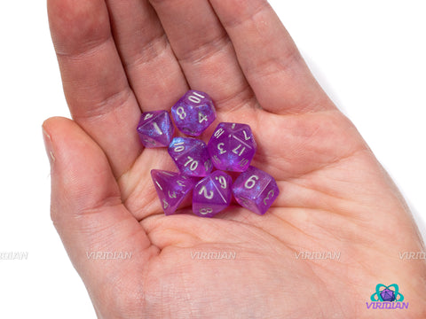 Mini Stardust | Tiny Glittery Purple and Pink | Tiny Polyhedral Dice Set (7)