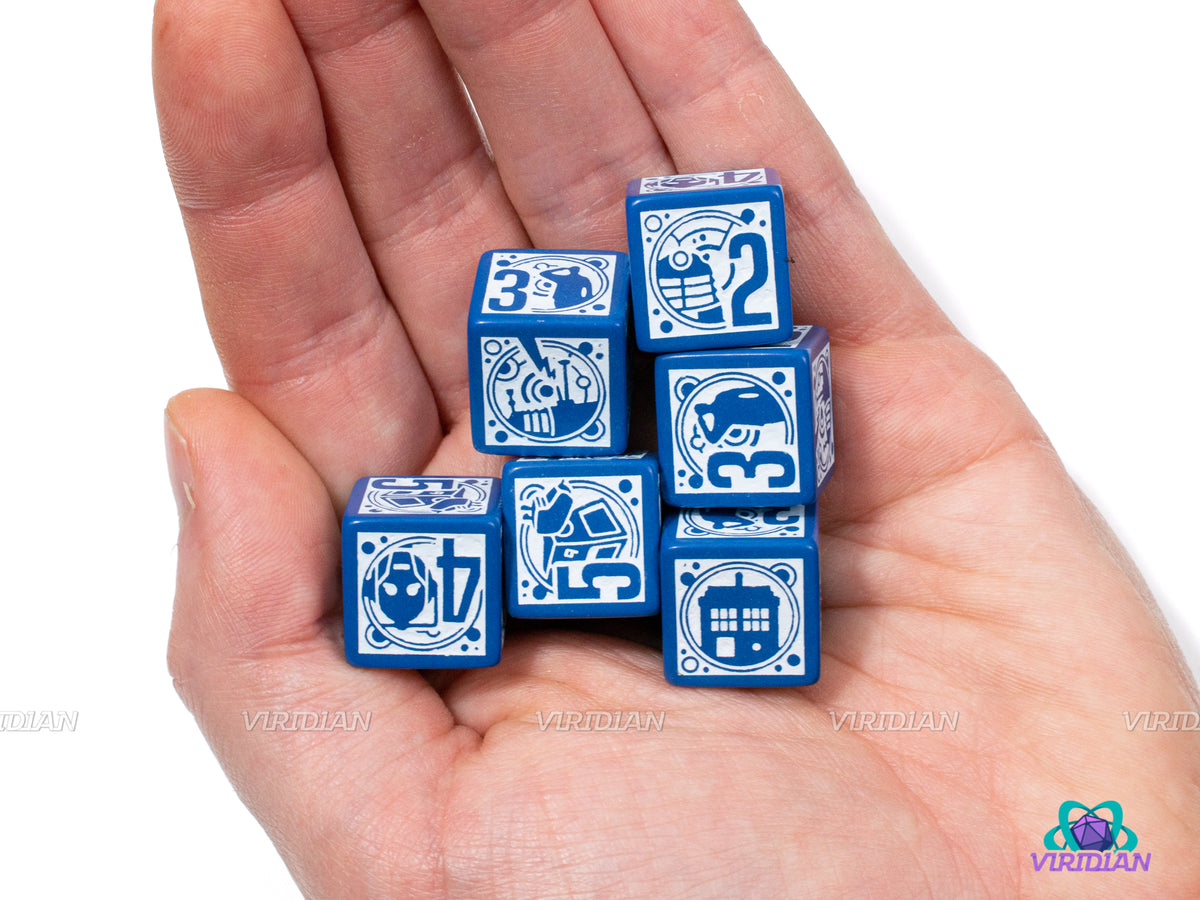Doctor Who D6s (6) D6 Dice Set Navy & White Doctor Who Dice BBC