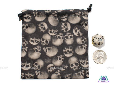 All Over Skulls | Black & White Cotton Dice Bag | Q Workshop