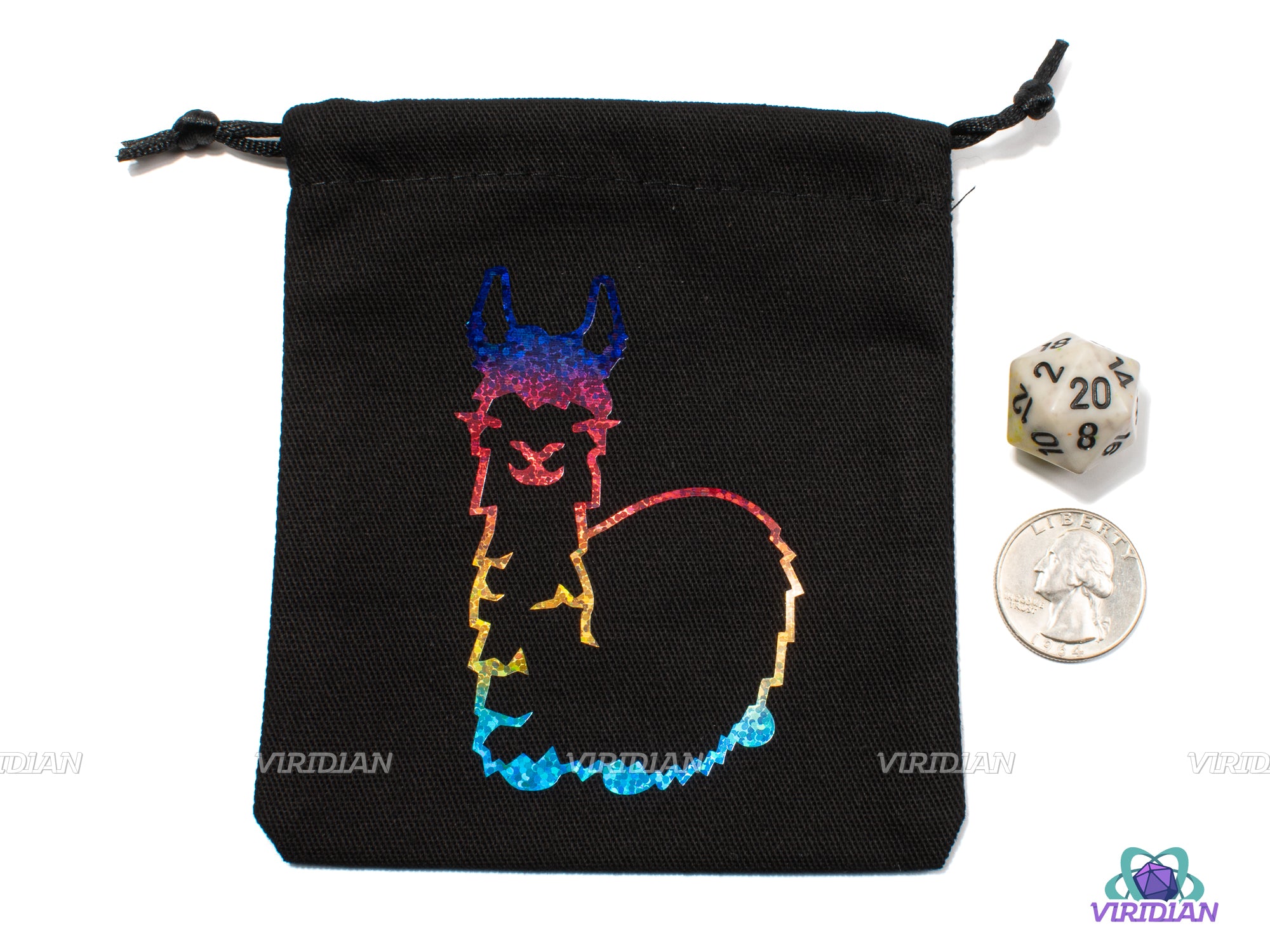 Fabulous Llama | Black & Rainbow Cotton Dice Bag | Q Workshop