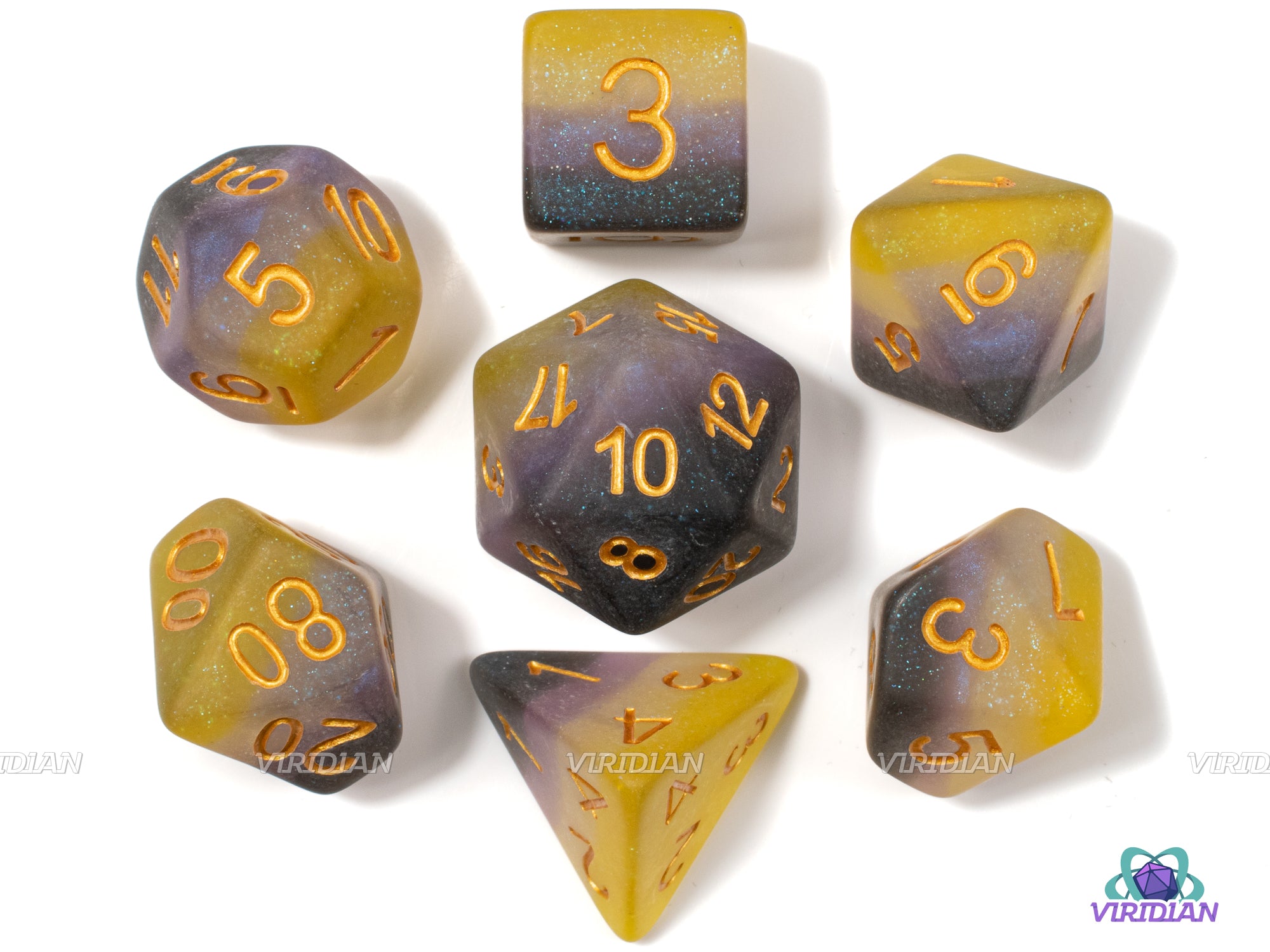 Frosted Non-Binary Pride | Matte Black, Purple, White, Yellow, Frosted Nonbinary Flag | LGBTQ+ Themed Dice Set (7)