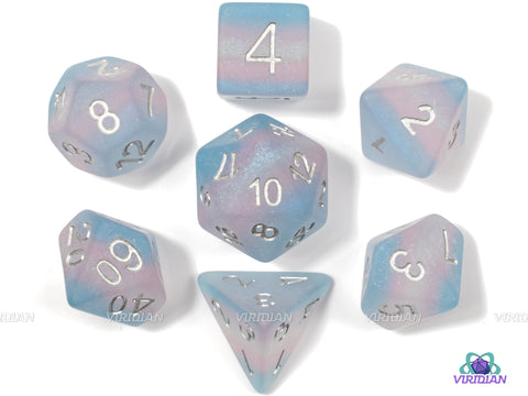 Frosted Trans Pride | Blue, Pink, White Frosted Transgender Flag | LGBTQ+ Themed Dice Set (7)