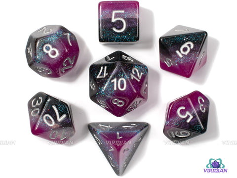 Sparkly Asexual Pride | Shiny Black, Purple, Gray, White, Glitter, Ace Flag | LGBTQ+ Themed Dice Set (7)